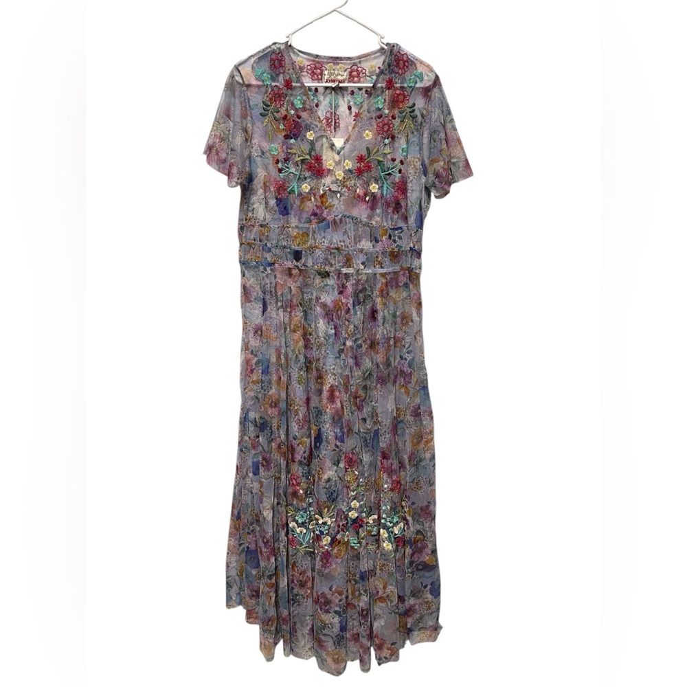NWT Johnny Was Biya Mazzy Ruched Floral Mesh Maxi Dress size M - Picture 4 of 10